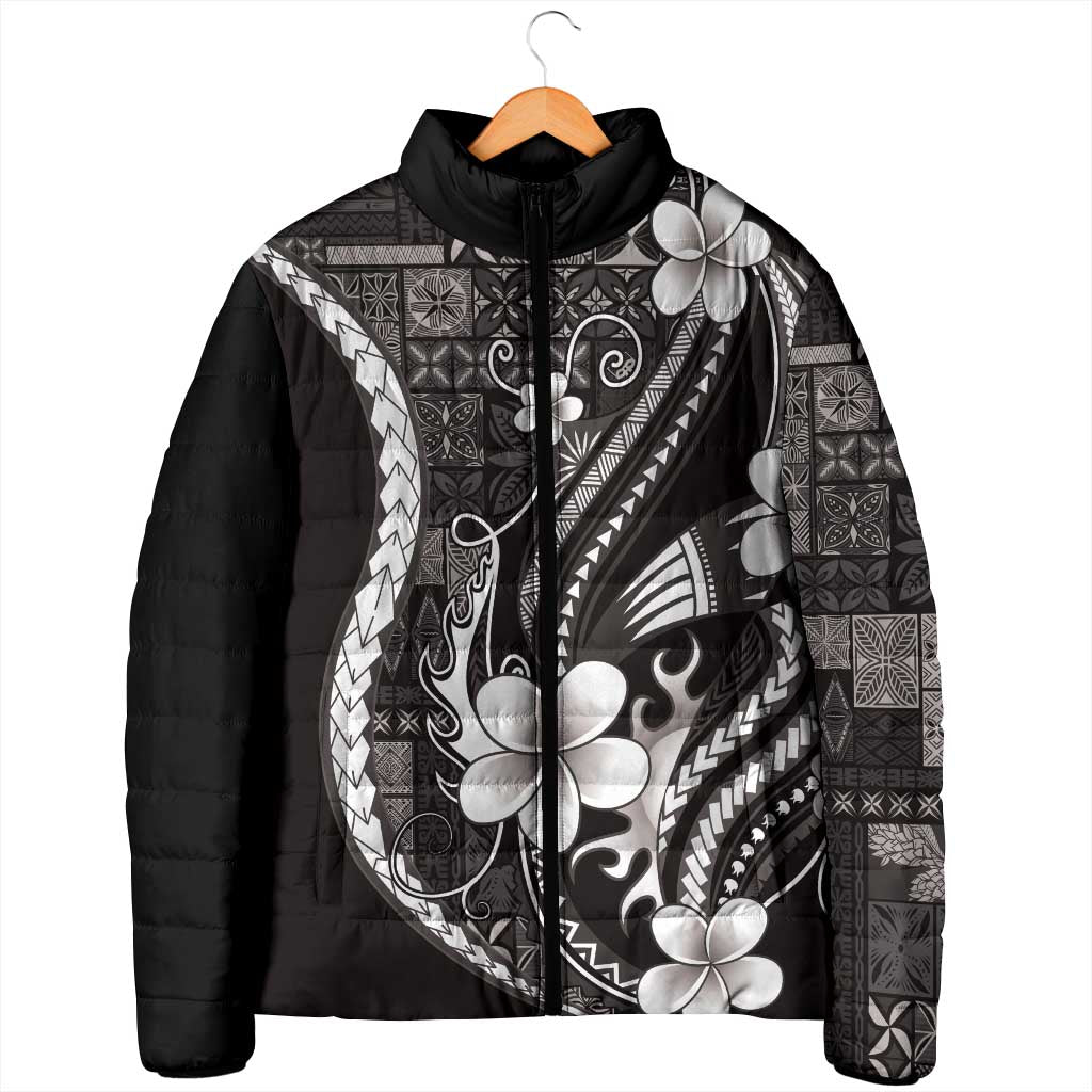 Samoa Siapo Tribal Pattern Padded Jacket Black Polynesian Plumeria Tapa Motif LT9 - Polynesian Pride