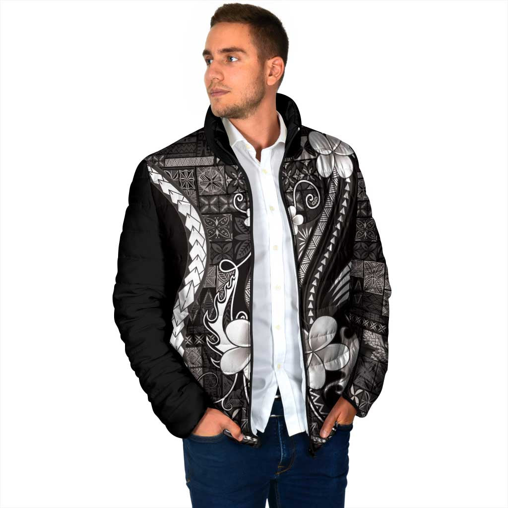 Samoa Siapo Tribal Pattern Padded Jacket Black Polynesian Plumeria Tapa Motif LT9 - Polynesian Pride