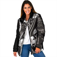 Samoa Siapo Tribal Pattern Padded Jacket Black Polynesian Plumeria Tapa Motif LT9 Women Black - Polynesian Pride