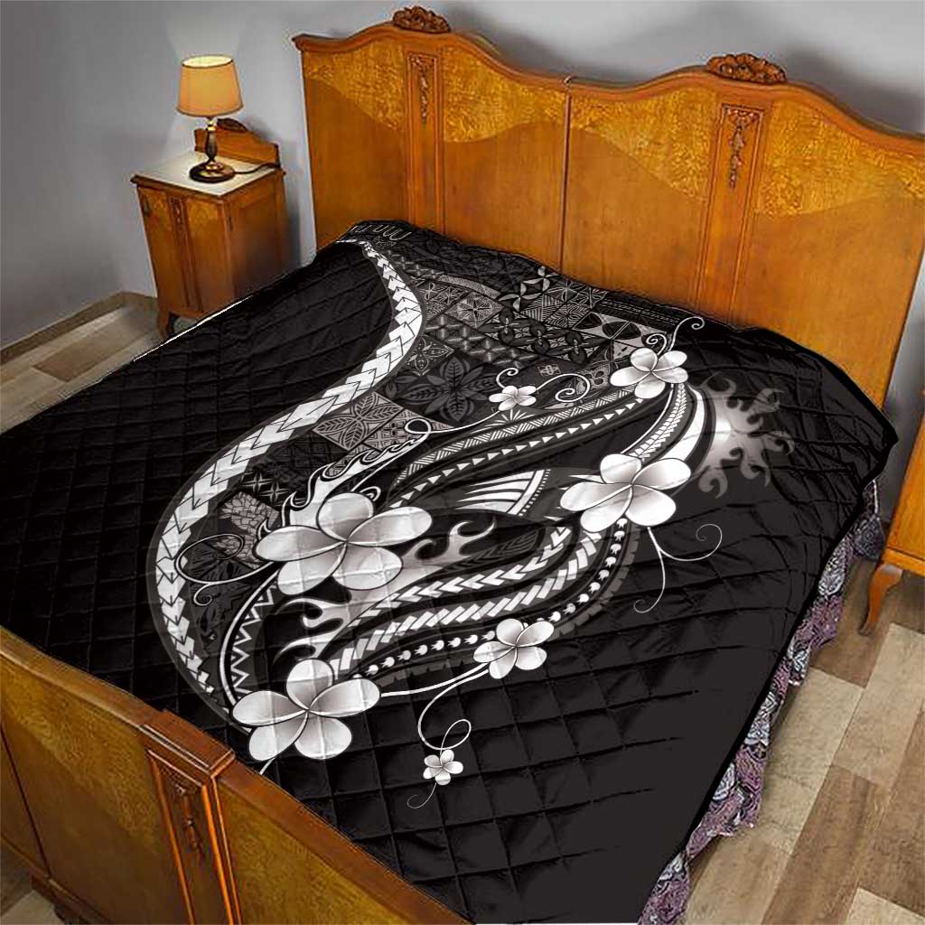 Samoa Siapo Tribal Pattern Quilt Black Polynesian Plumeria Tapa Motif LT9 - Polynesian Pride