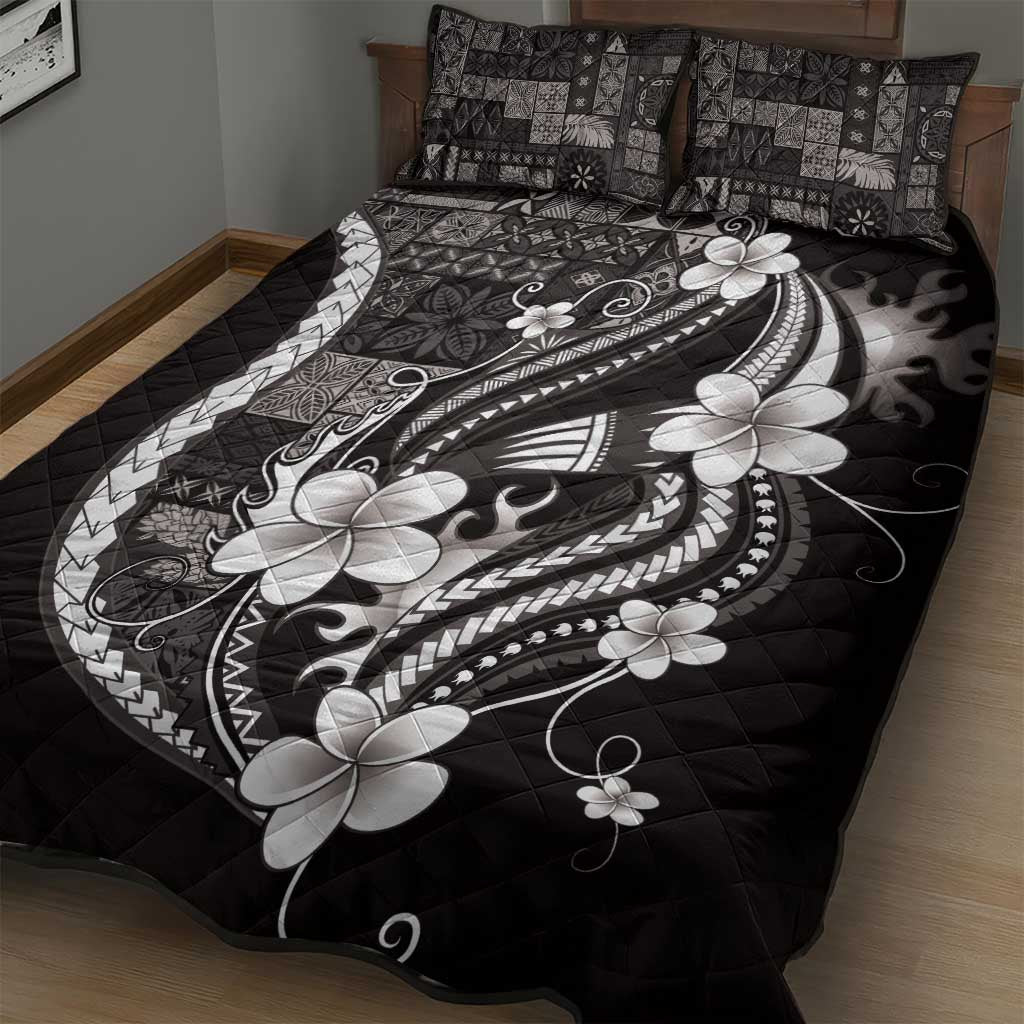 Samoa Siapo Tribal Pattern Quilt Bed Set Black Polynesian Plumeria Tapa Motif LT9 - Polynesian Pride
