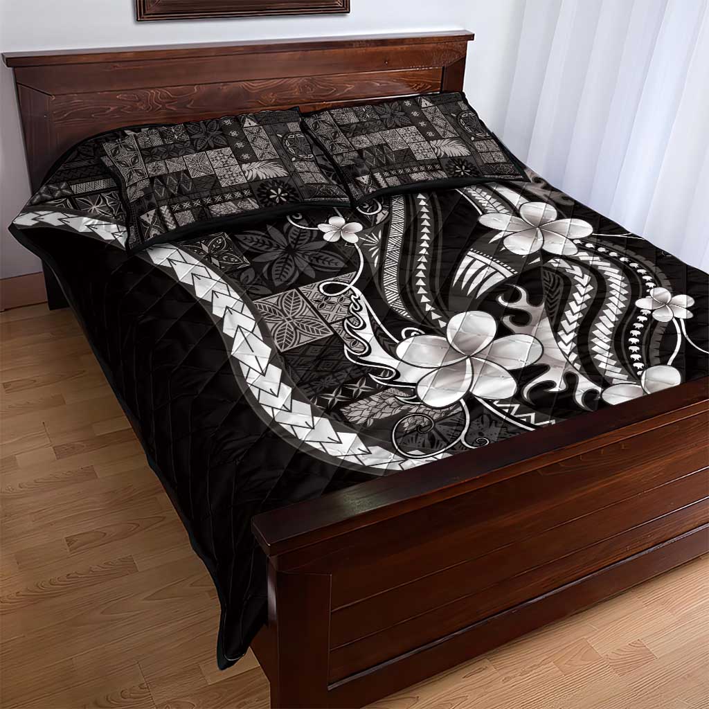Samoa Siapo Tribal Pattern Quilt Bed Set Black Polynesian Plumeria Tapa Motif LT9 - Polynesian Pride