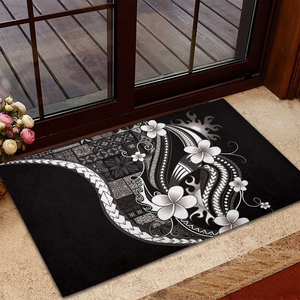 Samoa Siapo Tribal Pattern Rubber Doormat Black Polynesian Plumeria Tapa Motif LT9 - Polynesian Pride