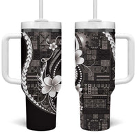 Samoa Siapo Tribal Pattern Tumbler With Handle Black Polynesian Plumeria Tapa Motif LT9 One Size: 40 oz Black - Polynesian Pride
