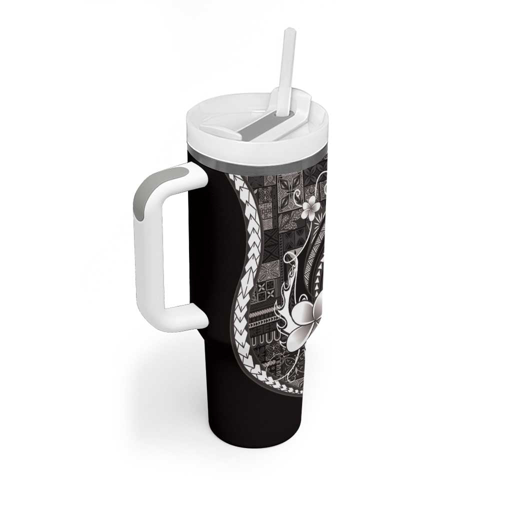 Samoa Siapo Tribal Pattern Tumbler With Handle Black Polynesian Plumeria Tapa Motif LT9 - Polynesian Pride