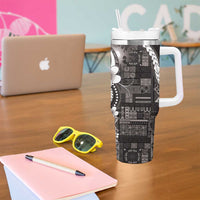Samoa Siapo Tribal Pattern Tumbler With Handle Black Polynesian Plumeria Tapa Motif LT9 - Polynesian Pride