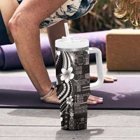 Samoa Siapo Tribal Pattern Tumbler With Handle Black Polynesian Plumeria Tapa Motif LT9 - Polynesian Pride