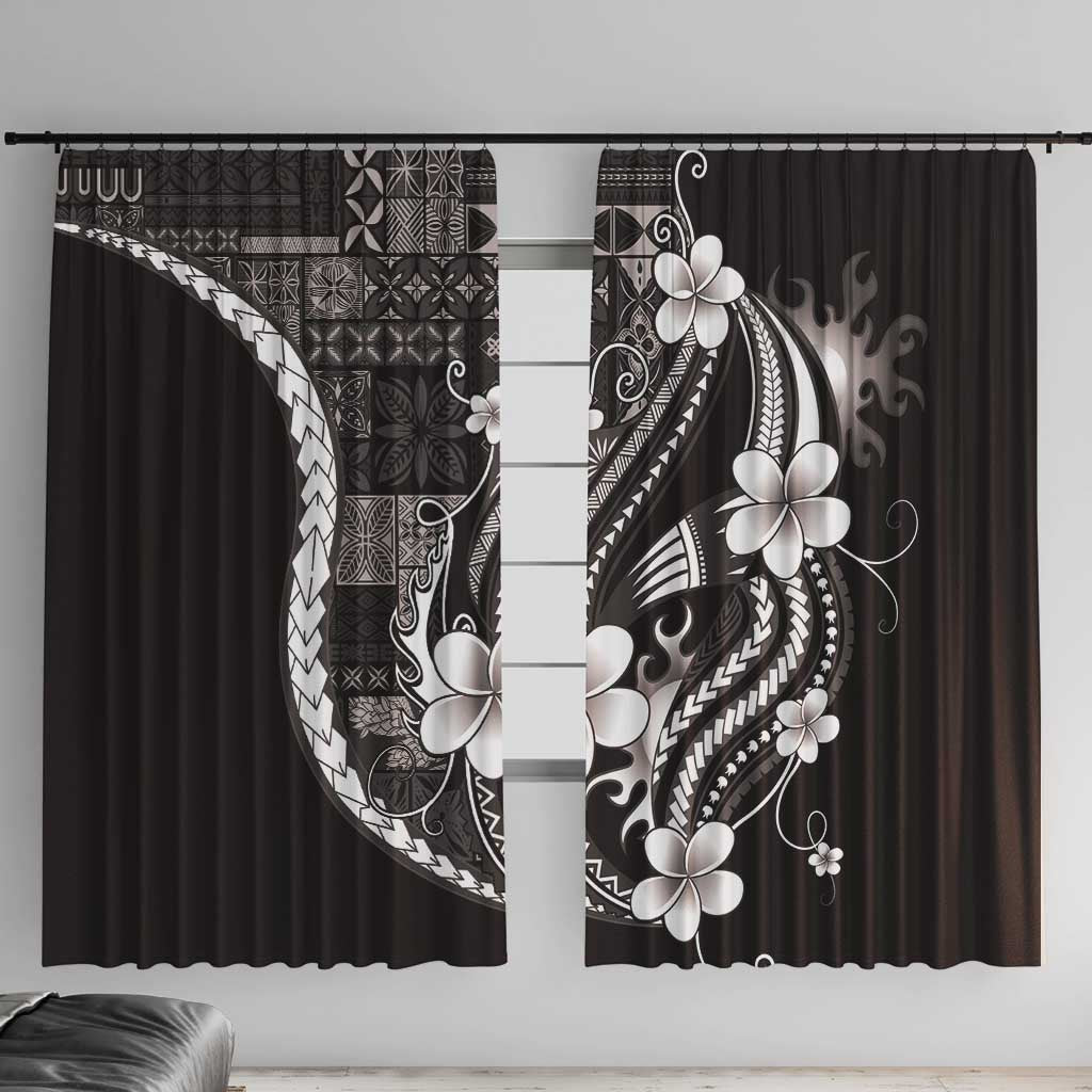 Samoa Siapo Tribal Pattern Window Curtain Black Polynesian Plumeria Tapa Motif LT9 With Hooks Black - Polynesian Pride