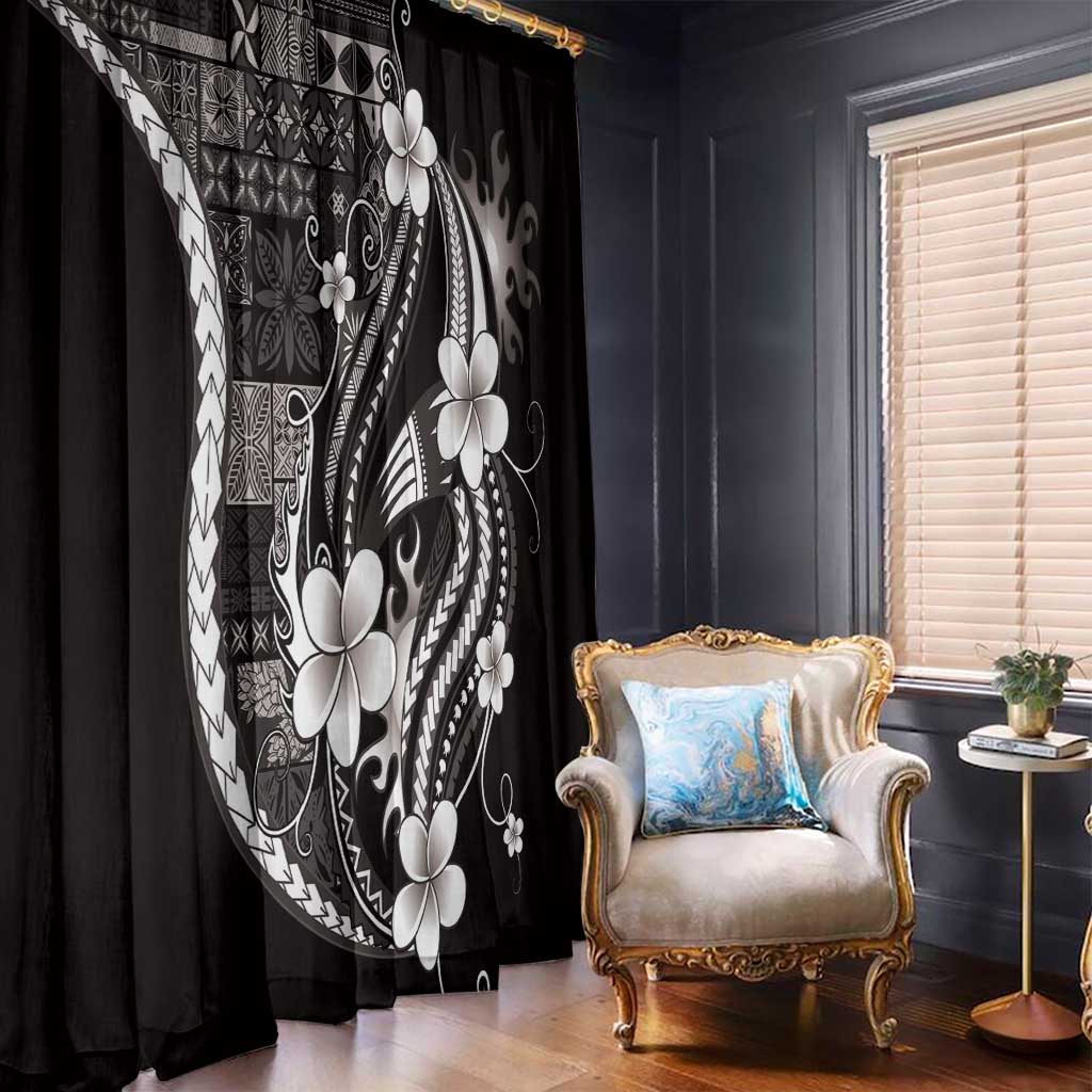 Samoa Siapo Tribal Pattern Window Curtain Black Polynesian Plumeria Tapa Motif LT9 - Polynesian Pride