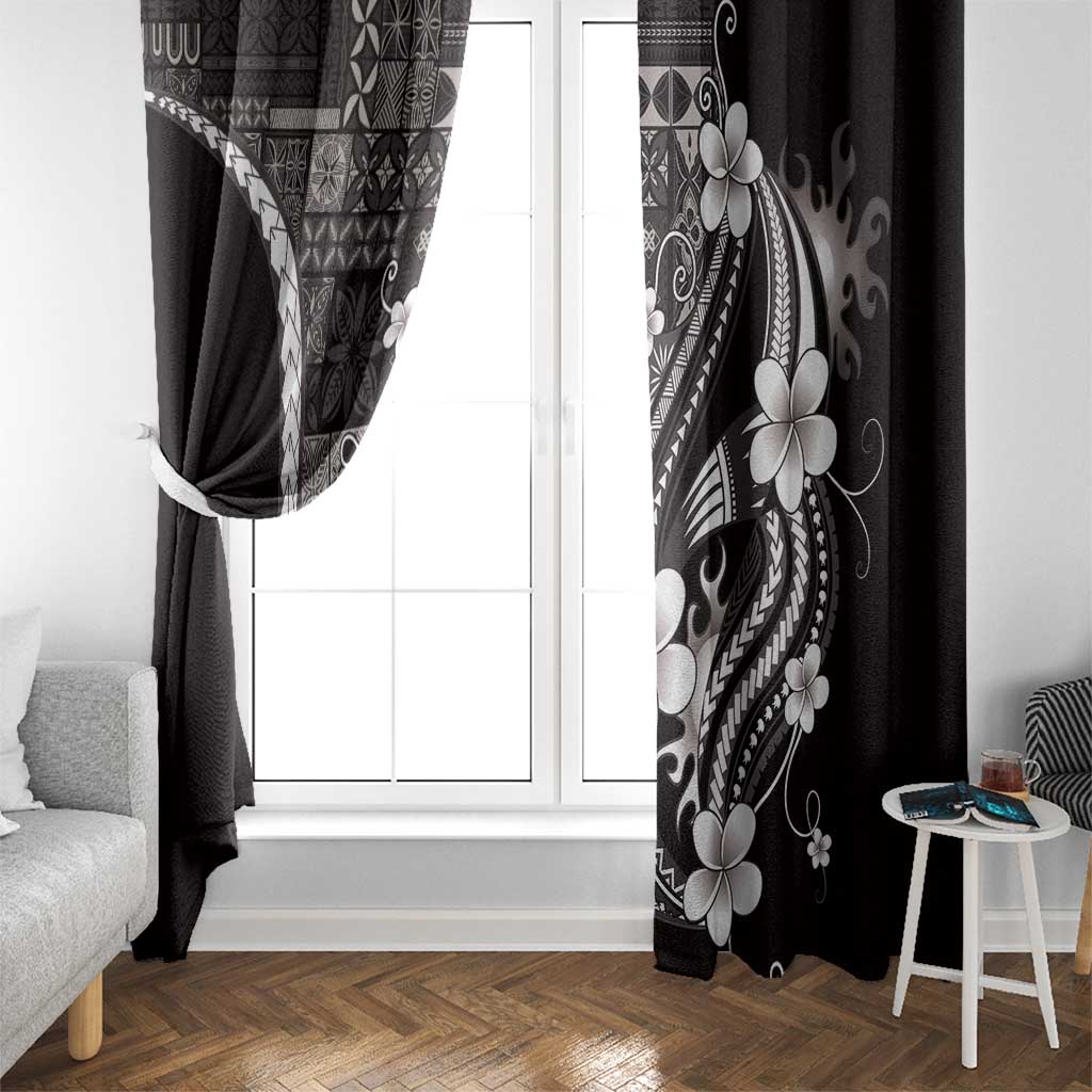 Samoa Siapo Tribal Pattern Window Curtain Black Polynesian Plumeria Tapa Motif LT9 - Polynesian Pride