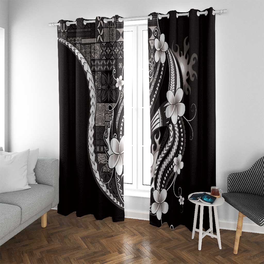 Samoa Siapo Tribal Pattern Window Curtain Black Polynesian Plumeria Tapa Motif LT9 With Grommets Black - Polynesian Pride