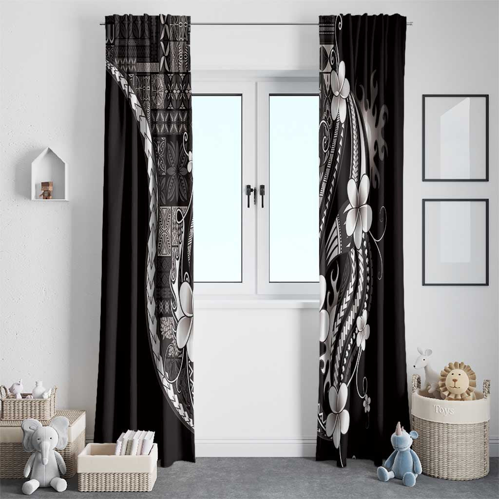 Samoa Siapo Tribal Pattern Window Curtain Black Polynesian Plumeria Tapa Motif LT9 - Polynesian Pride