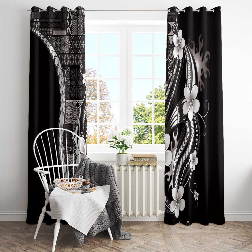 Samoa Siapo Tribal Pattern Window Curtain Black Polynesian Plumeria Tapa Motif LT9 - Polynesian Pride