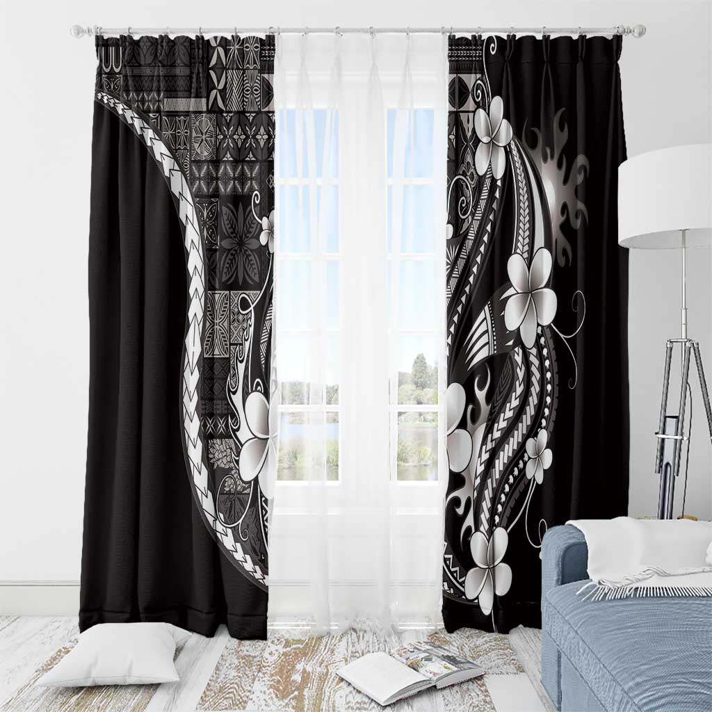 Samoa Siapo Tribal Pattern Window Curtain Black Polynesian Plumeria Tapa Motif LT9 - Polynesian Pride