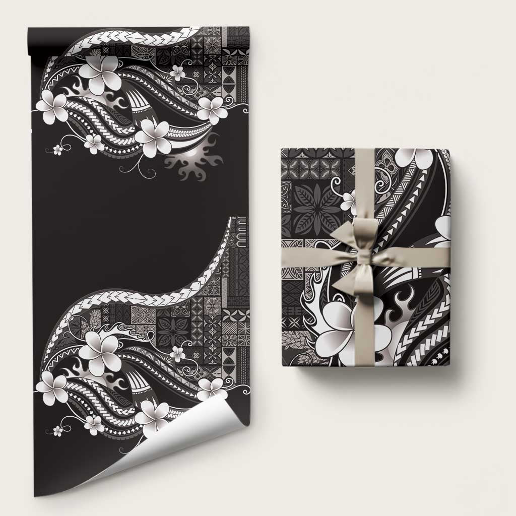 Samoa Siapo Tribal Pattern Wrapping Paper Black Polynesian Plumeria Tapa Motif LT9 58" × 23" Black - Polynesian Pride