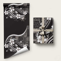 Samoa Siapo Tribal Pattern Wrapping Paper Black Polynesian Plumeria Tapa Motif LT9 58" × 23" Black - Polynesian Pride