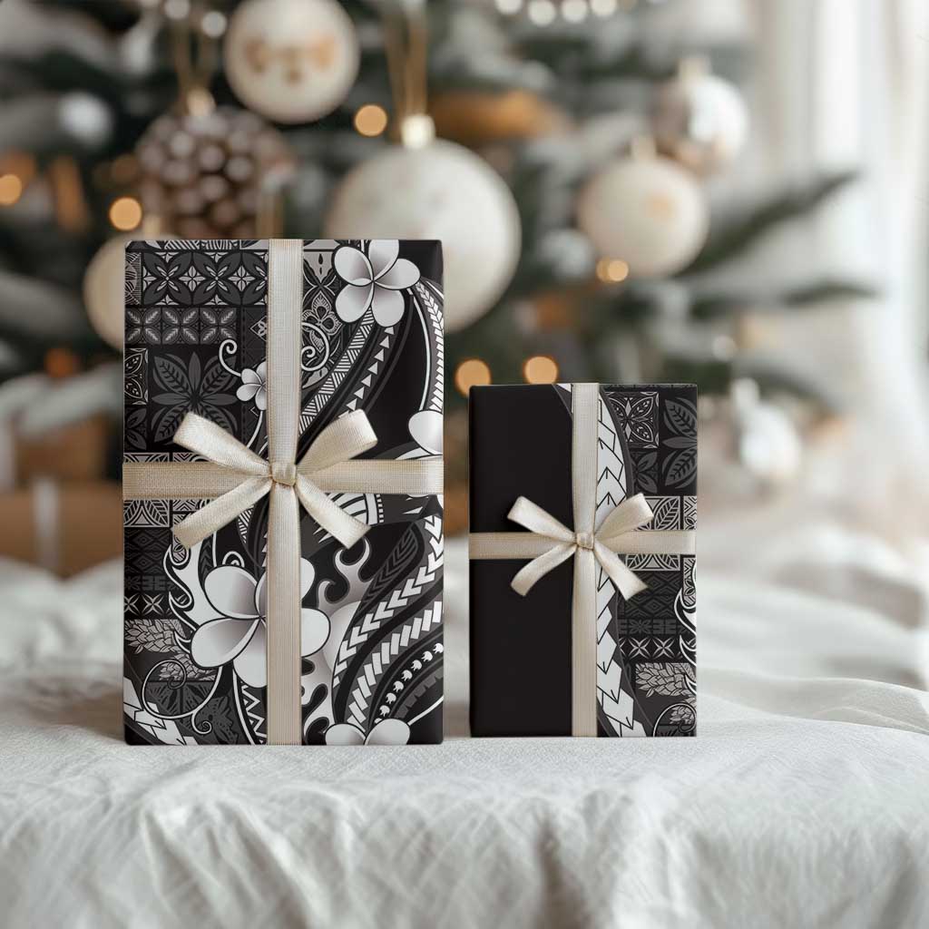 Samoa Siapo Tribal Pattern Wrapping Paper Black Polynesian Plumeria Tapa Motif LT9 - Polynesian Pride