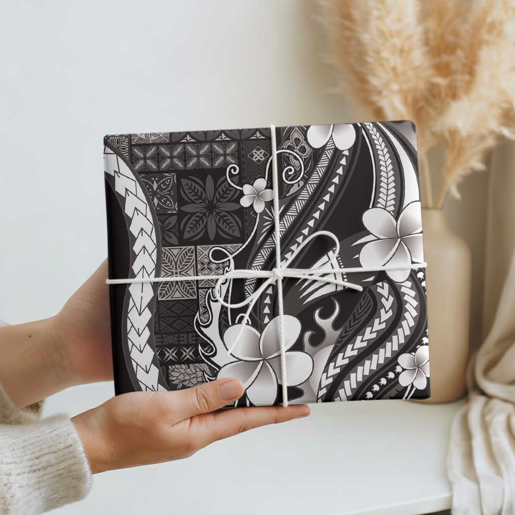 Samoa Siapo Tribal Pattern Wrapping Paper Black Polynesian Plumeria Tapa Motif LT9 - Polynesian Pride