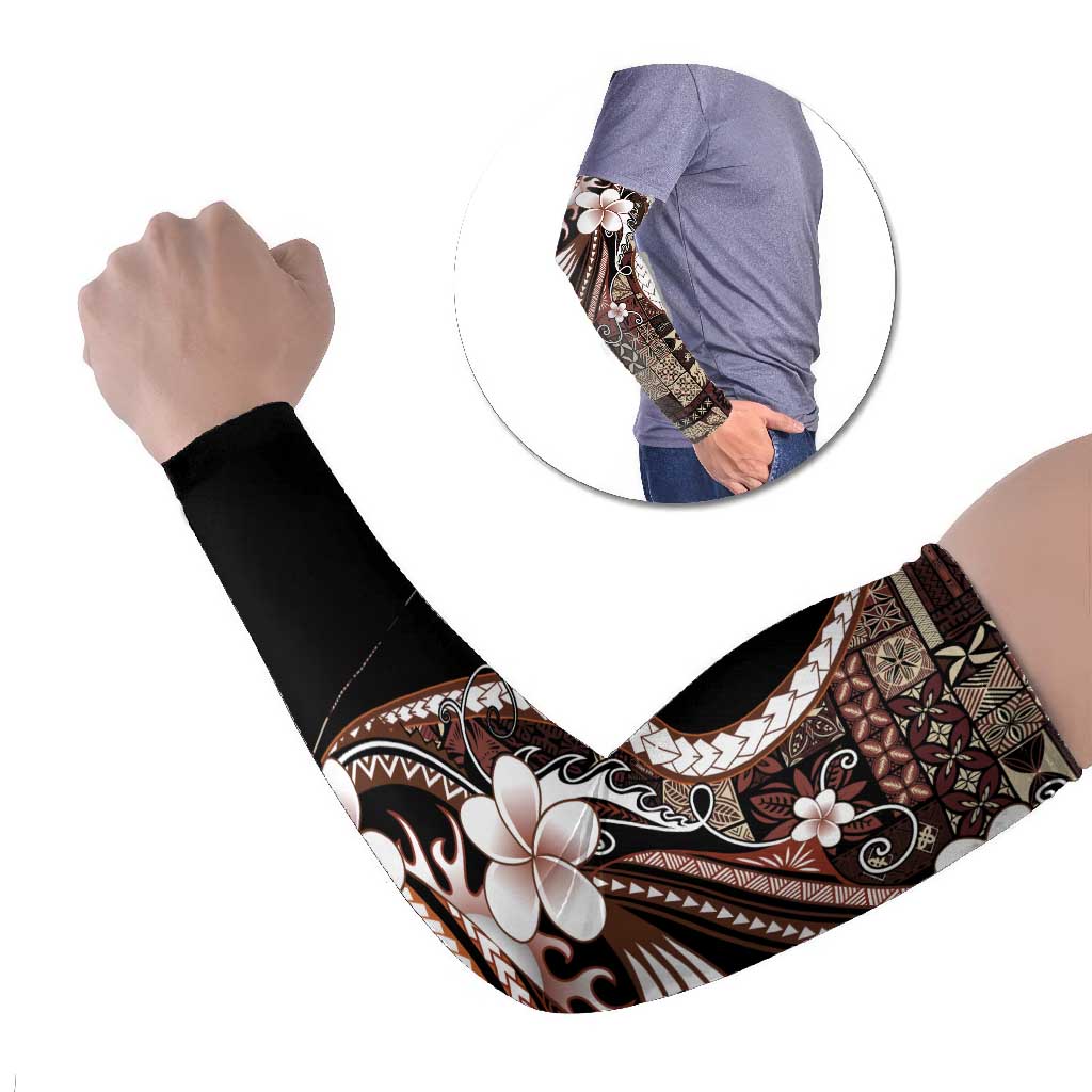 Samoa Siapo Tribal Pattern Arm Sleeves Brown Polynesian Plumeria Tapa Motif LT9 Set of 2 Brown - Polynesian Pride