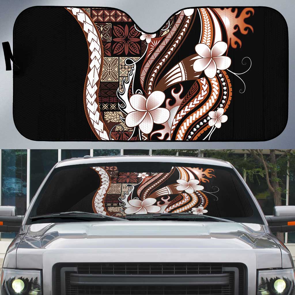 Samoa Siapo Tribal Pattern Auto Sun Shade Brown Polynesian Plumeria Tapa Motif LT9 Brown - Polynesian Pride