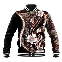 Samoa Siapo Tribal Pattern Baseball Jacket Brown Polynesian Plumeria Tapa Motif LT9 Unisex Brown - Polynesian Pride