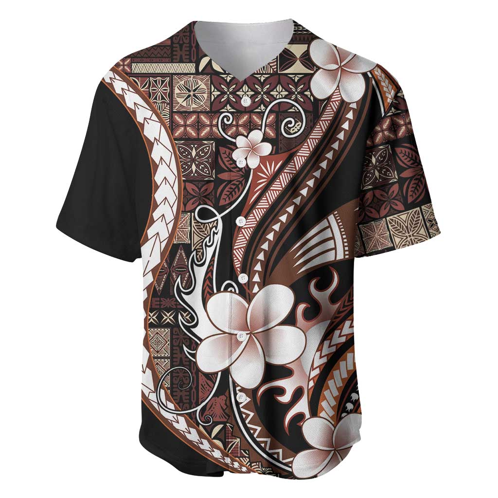 Samoa Siapo Tribal Pattern Baseball Jersey Brown Polynesian Plumeria Tapa Motif LT9 Brown - Polynesian Pride