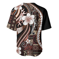 Samoa Siapo Tribal Pattern Baseball Jersey Brown Polynesian Plumeria Tapa Motif LT9 - Polynesian Pride