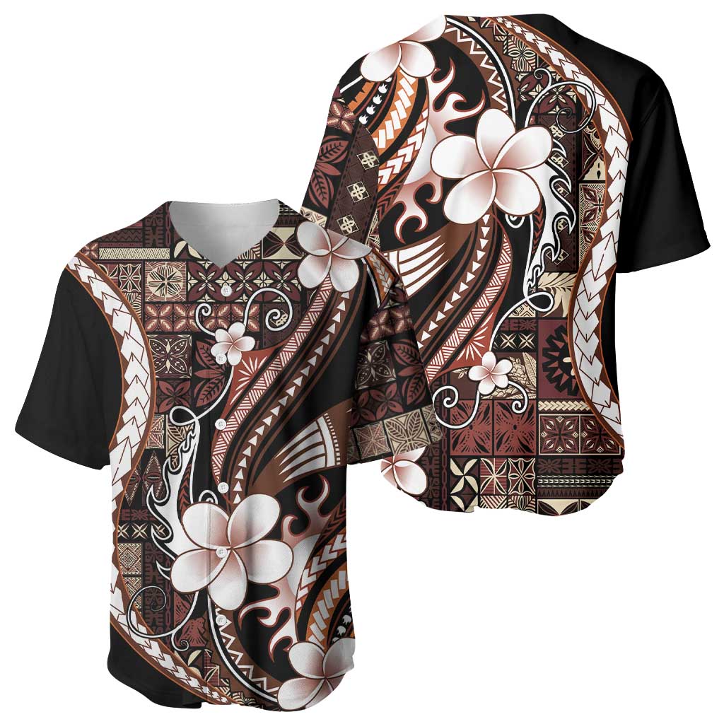 Samoa Siapo Tribal Pattern Baseball Jersey Brown Polynesian Plumeria Tapa Motif LT9 - Polynesian Pride