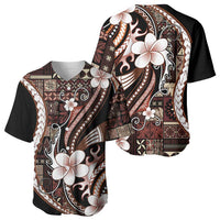 Samoa Siapo Tribal Pattern Baseball Jersey Brown Polynesian Plumeria Tapa Motif LT9 - Polynesian Pride