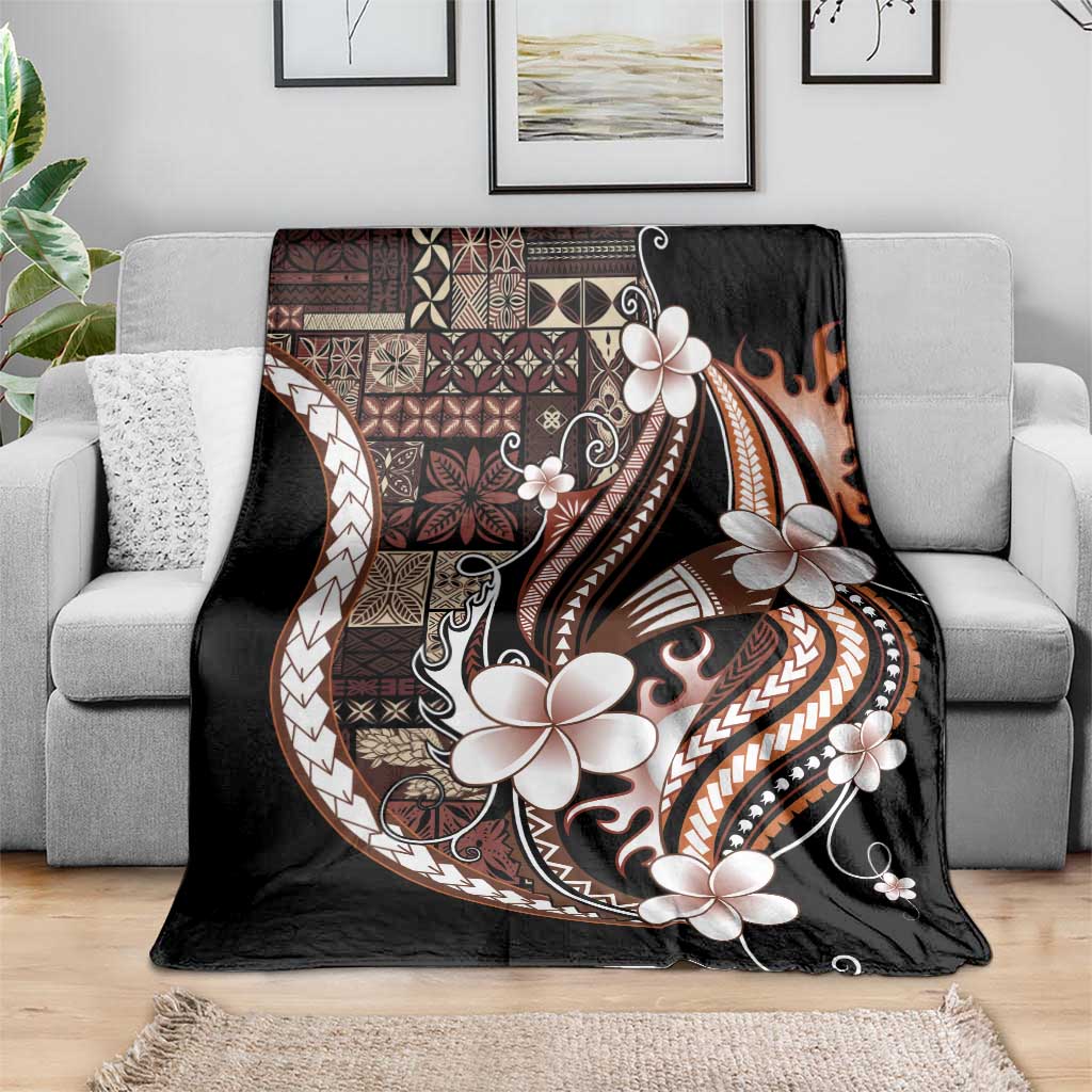 Samoa Siapo Tribal Pattern Blanket Brown Polynesian Plumeria Tapa Motif LT9 - Polynesian Pride