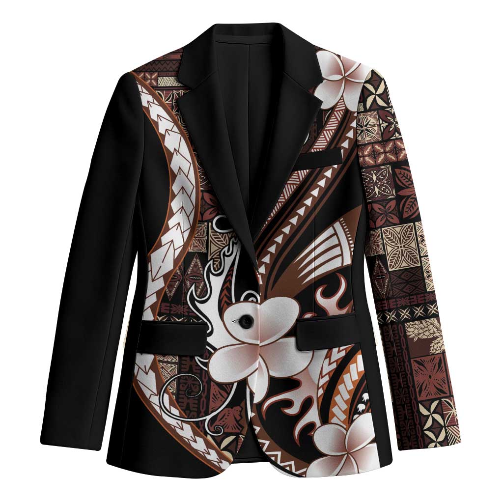 Samoa Siapo Tribal Pattern Blazer Brown Polynesian Plumeria Tapa Motif LT9 Unisex Brown - Polynesian Pride