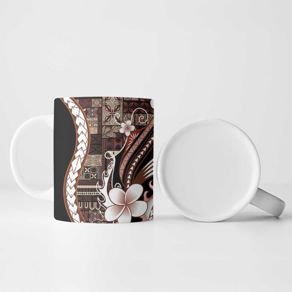 Samoa Siapo Tribal Pattern Ceramic Mug Brown Polynesian Plumeria Tapa Motif LT9 - Polynesian Pride