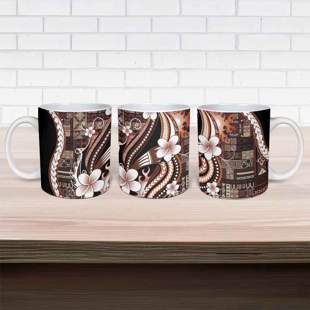 Samoa Siapo Tribal Pattern Ceramic Mug Brown Polynesian Plumeria Tapa Motif LT9 - Polynesian Pride