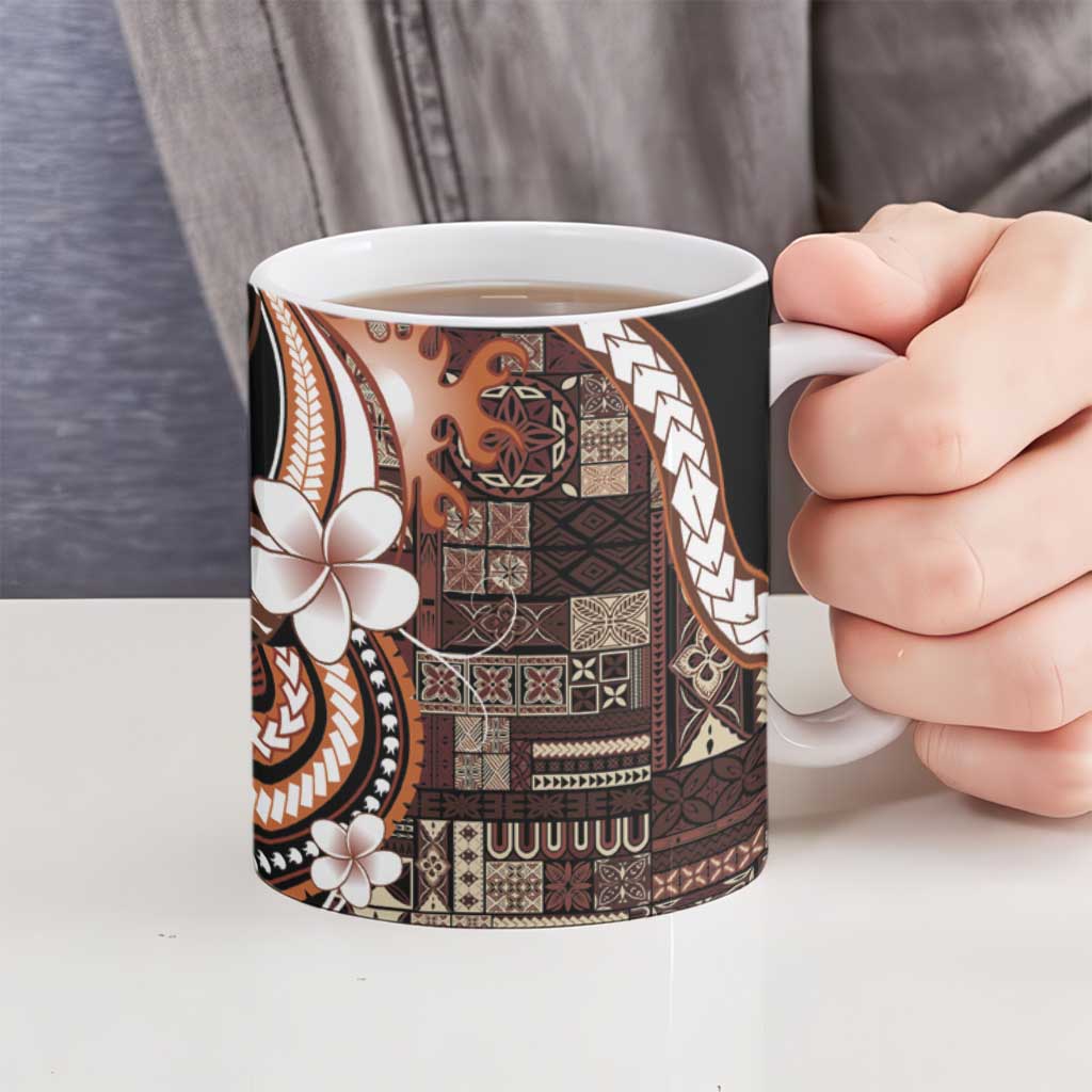 Samoa Siapo Tribal Pattern Ceramic Mug Brown Polynesian Plumeria Tapa Motif LT9 - Polynesian Pride