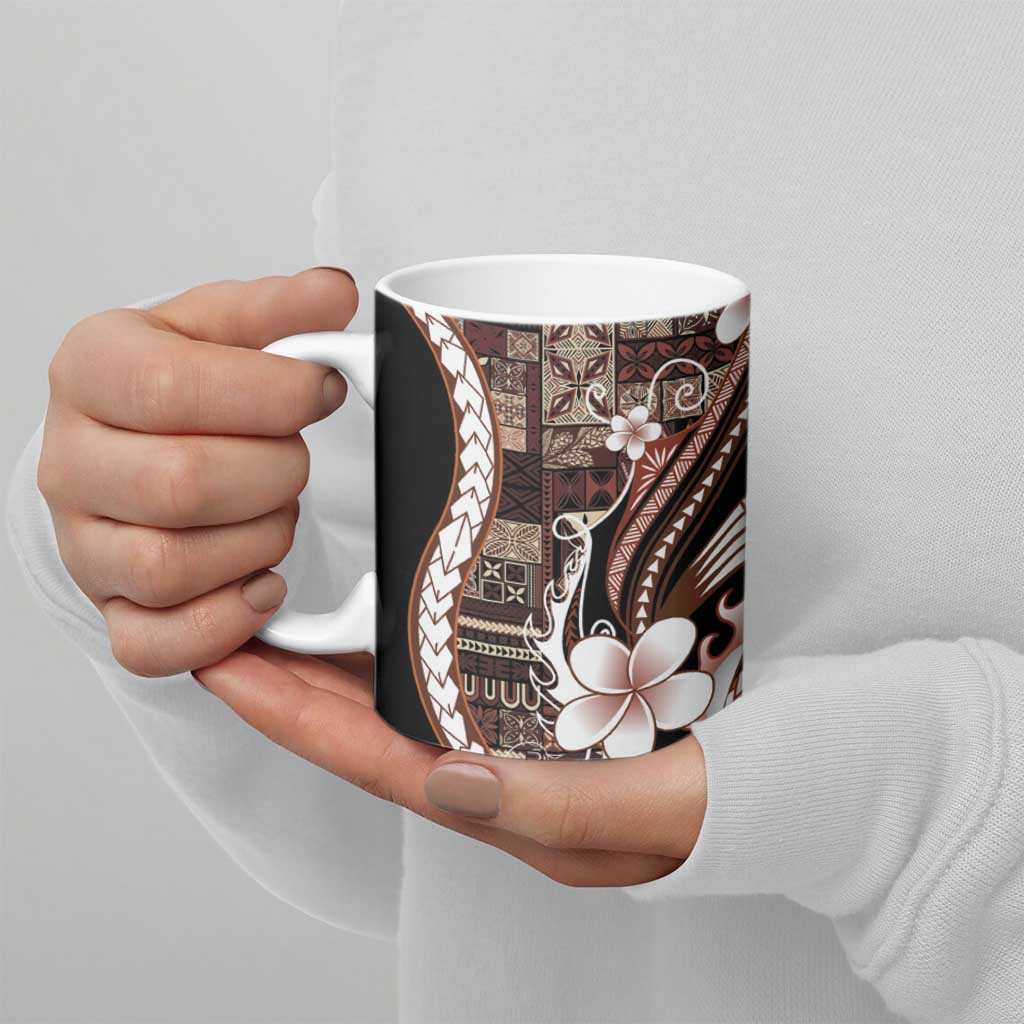 Samoa Siapo Tribal Pattern Ceramic Mug Brown Polynesian Plumeria Tapa Motif LT9 - Polynesian Pride