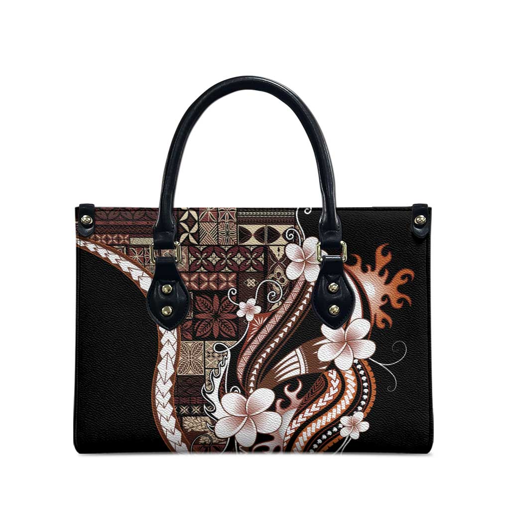 Samoa Siapo Tribal Pattern Leather Bag Brown Polynesian Plumeria Tapa Motif LT9 - Polynesian Pride