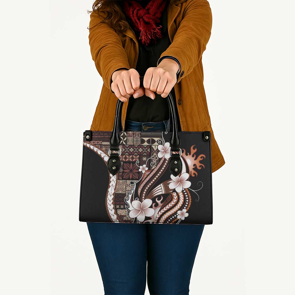 Samoa Siapo Tribal Pattern Leather Bag Brown Polynesian Plumeria Tapa Motif LT9 - Polynesian Pride
