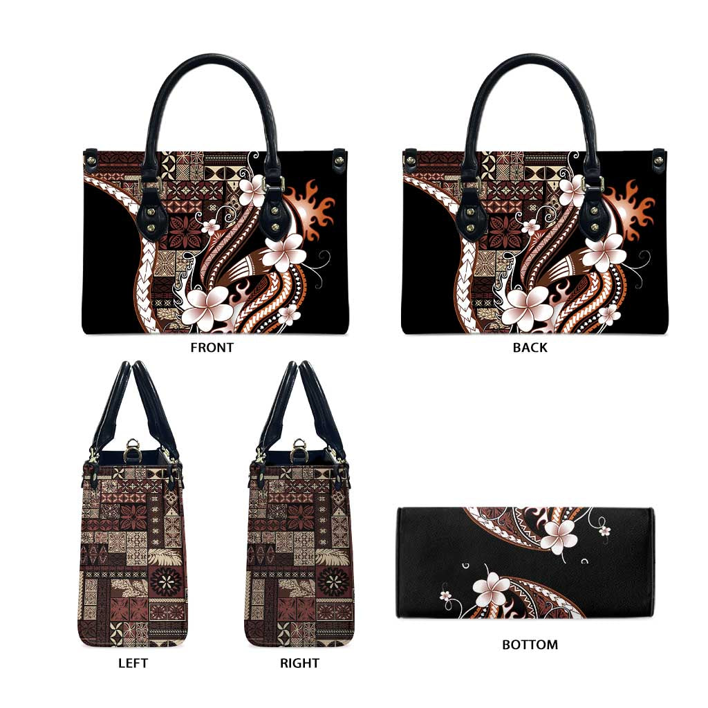 Samoa Siapo Tribal Pattern Leather Bag Brown Polynesian Plumeria Tapa Motif LT9 - Polynesian Pride