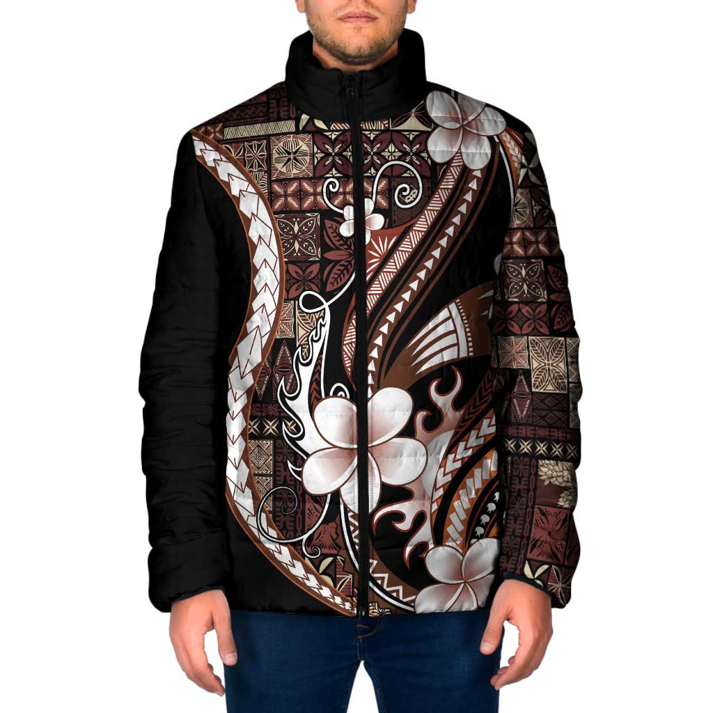 Samoa Siapo Tribal Pattern Padded Jacket Brown Polynesian Plumeria Tapa Motif LT9 Men Brown - Polynesian Pride