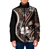 Samoa Siapo Tribal Pattern Padded Jacket Brown Polynesian Plumeria Tapa Motif LT9 Men Brown - Polynesian Pride
