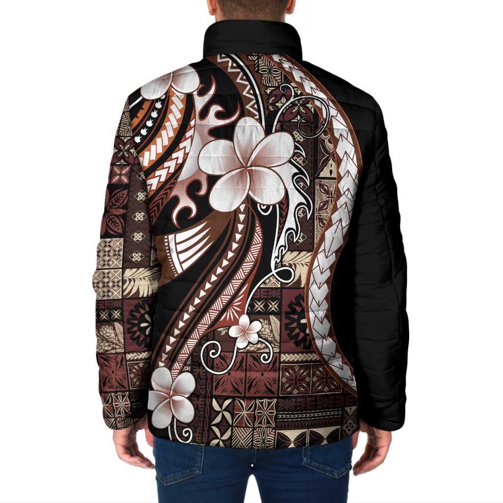 Samoa Siapo Tribal Pattern Padded Jacket Brown Polynesian Plumeria Tapa Motif LT9 - Polynesian Pride