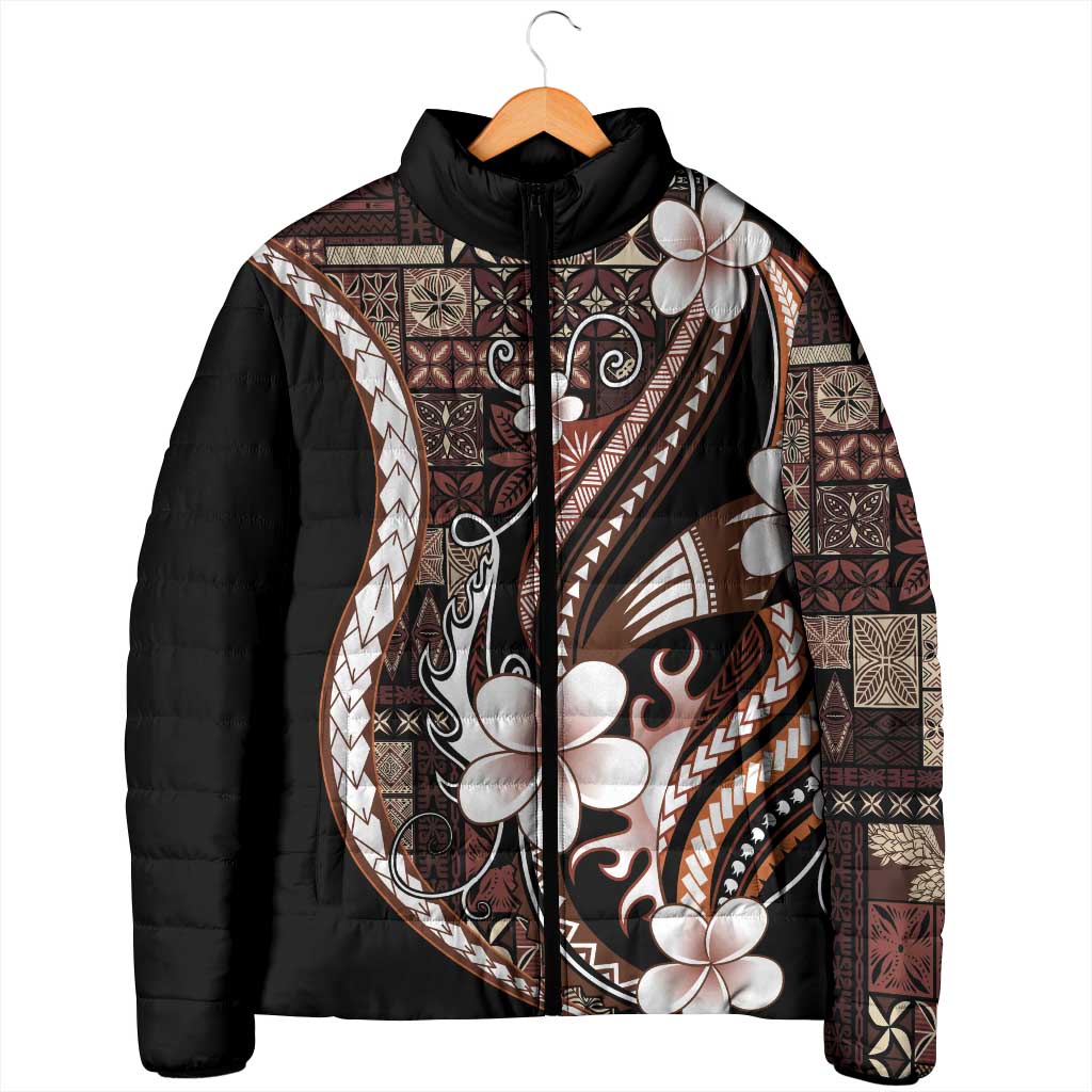 Samoa Siapo Tribal Pattern Padded Jacket Brown Polynesian Plumeria Tapa Motif LT9 - Polynesian Pride