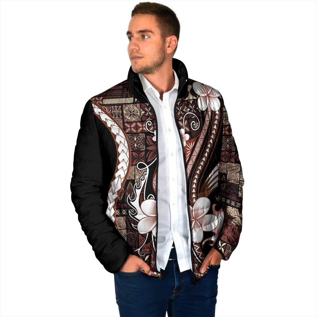 Samoa Siapo Tribal Pattern Padded Jacket Brown Polynesian Plumeria Tapa Motif LT9 - Polynesian Pride