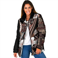 Samoa Siapo Tribal Pattern Padded Jacket Brown Polynesian Plumeria Tapa Motif LT9 Women Brown - Polynesian Pride