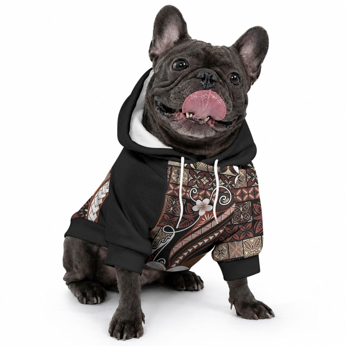 Samoa Siapo Tribal Pattern Pet Hoodie Brown Polynesian Plumeria Tapa Motif LT9 - Polynesian Pride