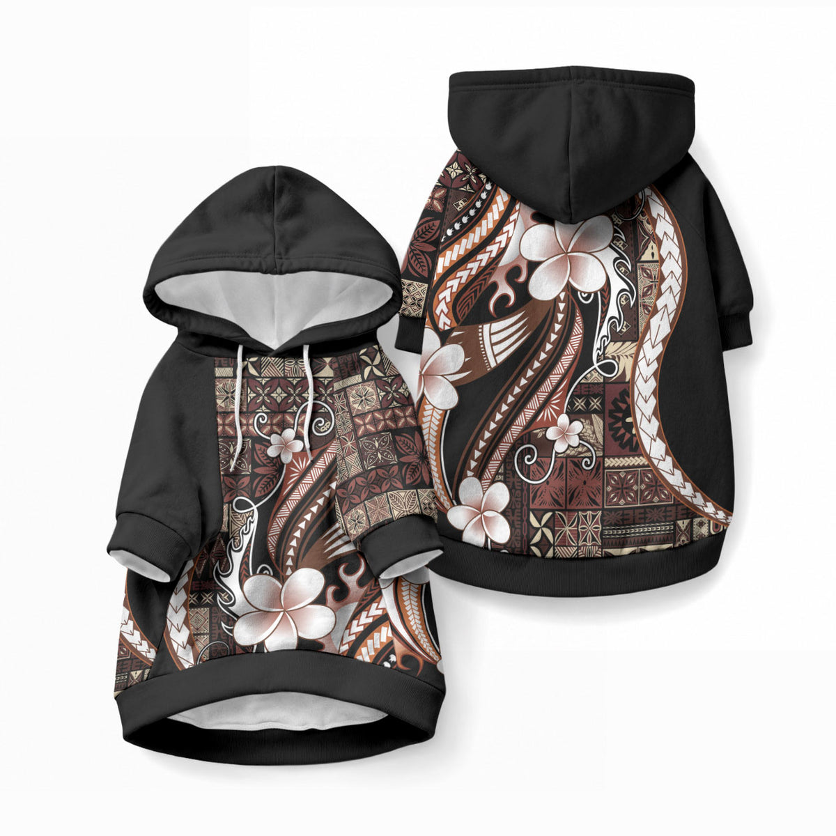 Samoa Siapo Tribal Pattern Pet Hoodie Brown Polynesian Plumeria Tapa Motif LT9 Pullover Blue - Polynesian Pride