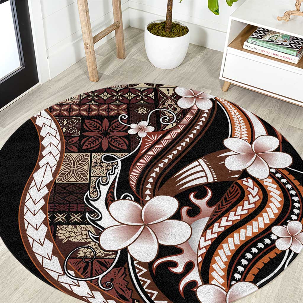 Samoa Siapo Tribal Pattern Round Carpet Brown Polynesian Plumeria Tapa Motif LT9 Brown - Polynesian Pride