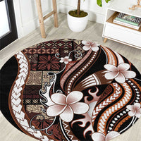 Samoa Siapo Tribal Pattern Round Carpet Brown Polynesian Plumeria Tapa Motif LT9 Brown - Polynesian Pride