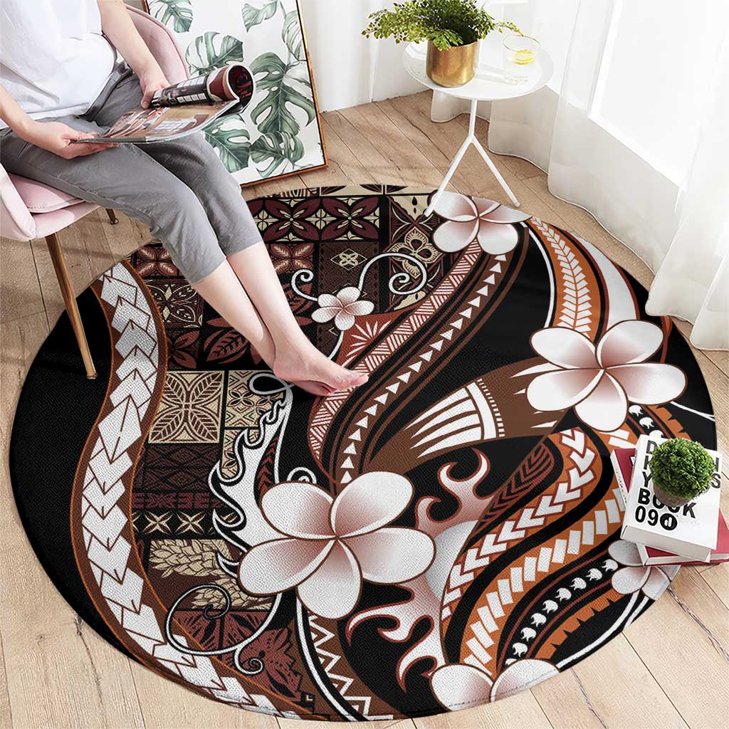 Samoa Siapo Tribal Pattern Round Carpet Brown Polynesian Plumeria Tapa Motif LT9 - Polynesian Pride