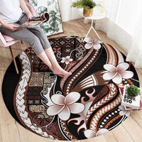 Samoa Siapo Tribal Pattern Round Carpet Brown Polynesian Plumeria Tapa Motif LT9 - Polynesian Pride